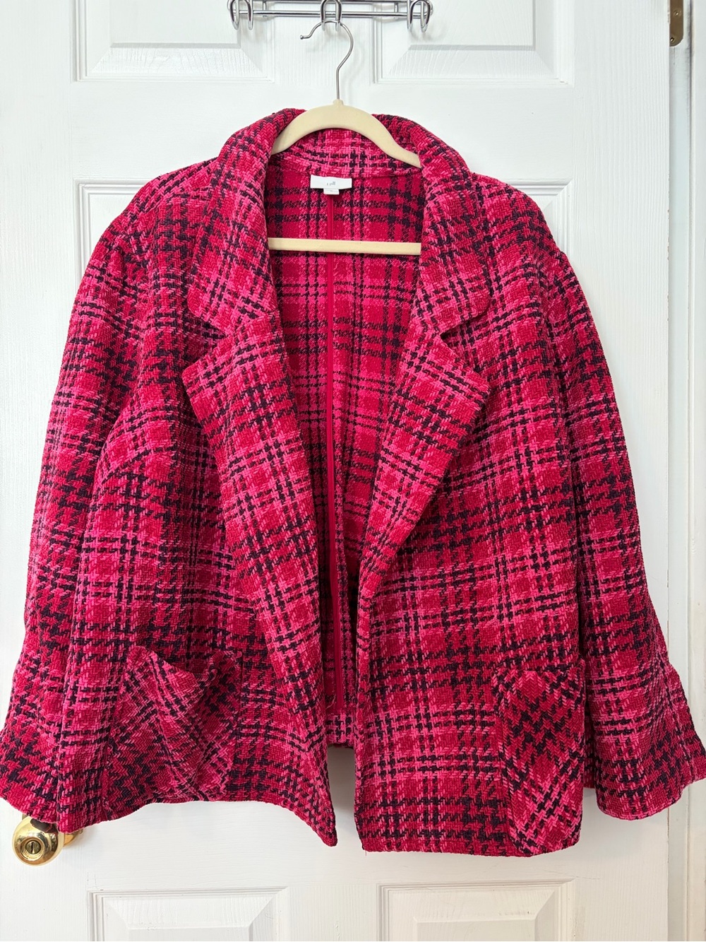 J. Jill Pink Plaid Open-Front Blazer